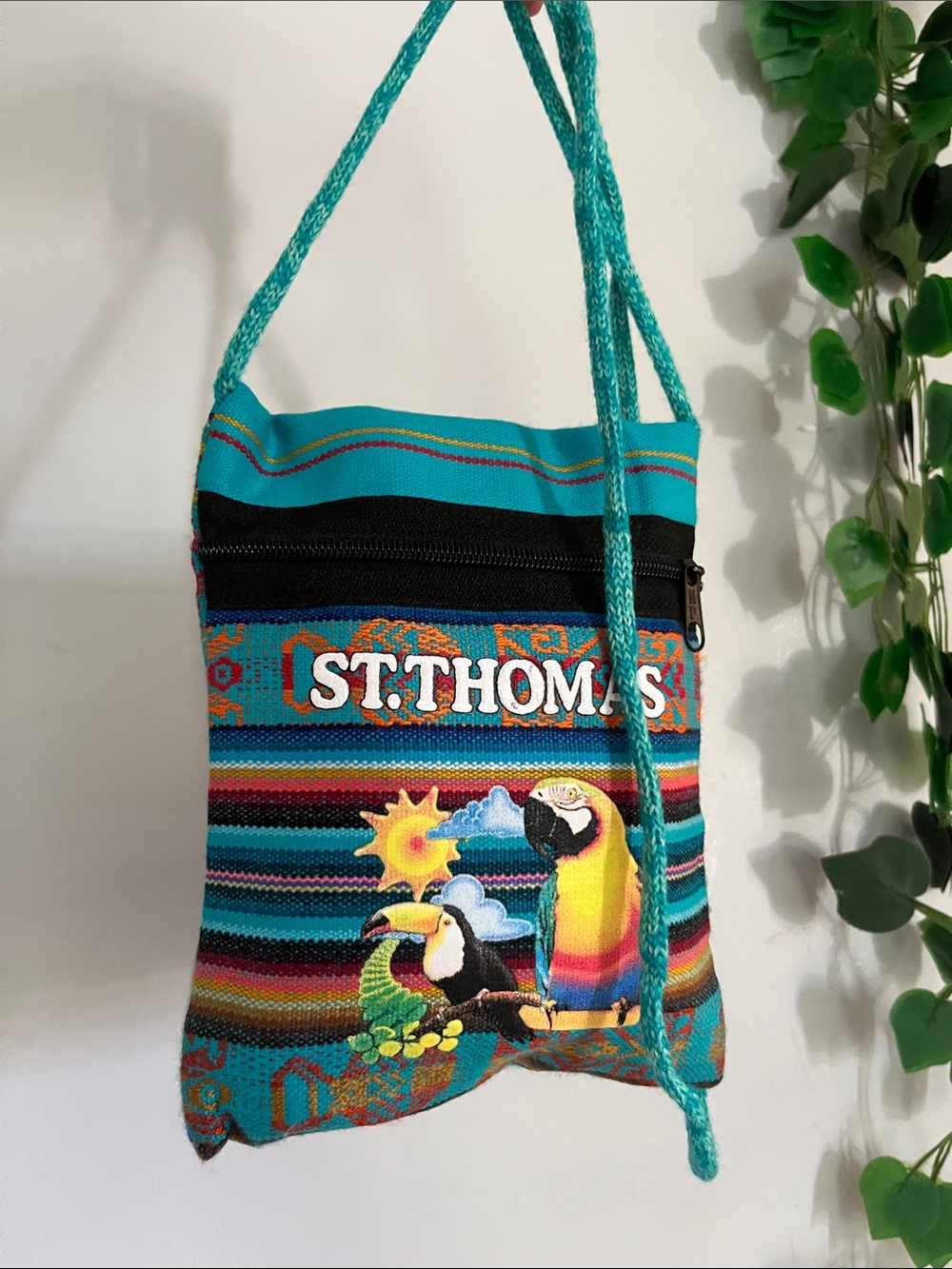 Turquoise Parrot & Toucan Crossbody Bag